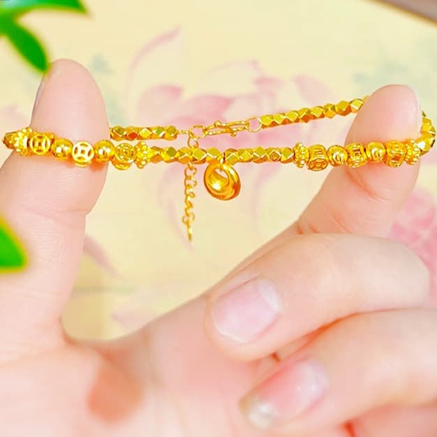 ゴールドアクセサリー レディース 華やか細工チェーン調節式ブレスレット