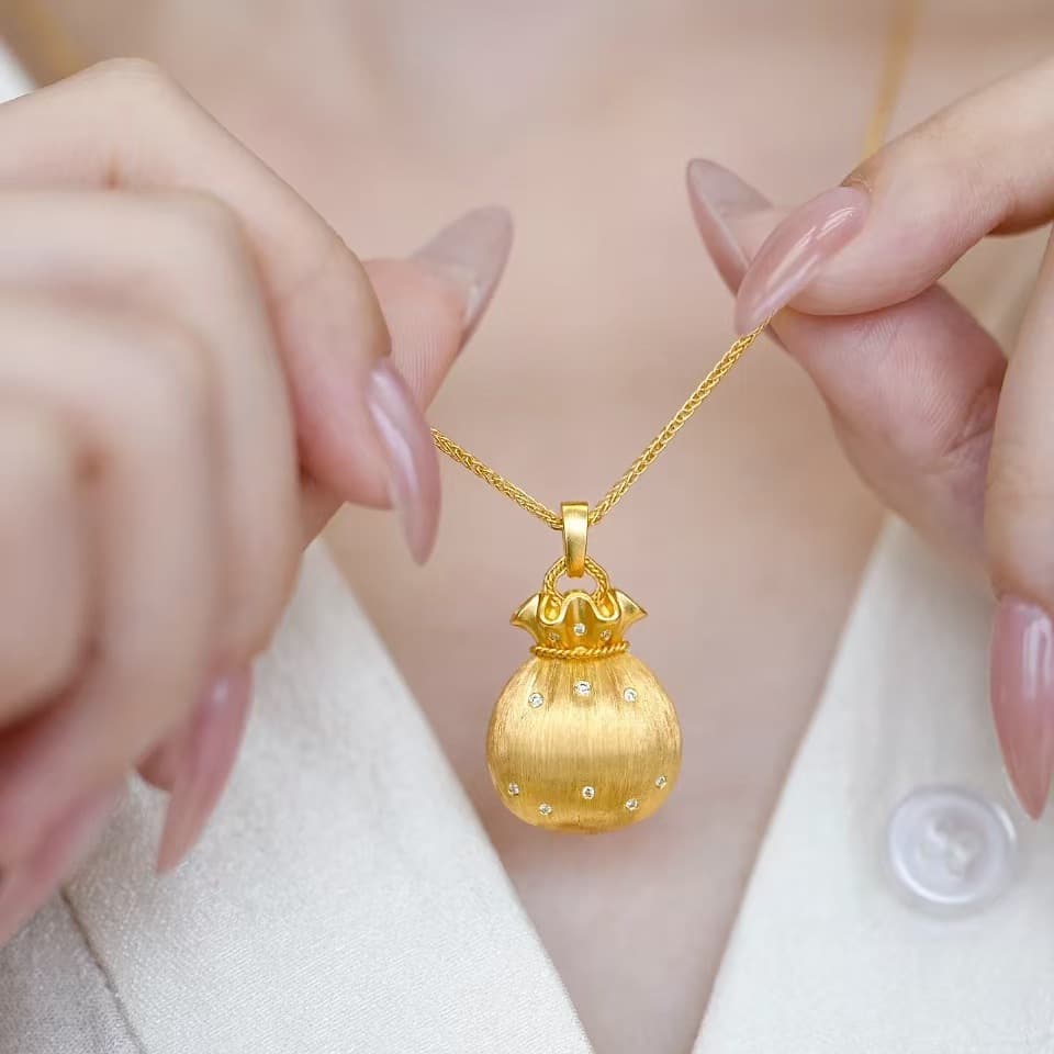 ゴールドアクセサリー レディース 巾着モチーフ ネックレス ペンダント