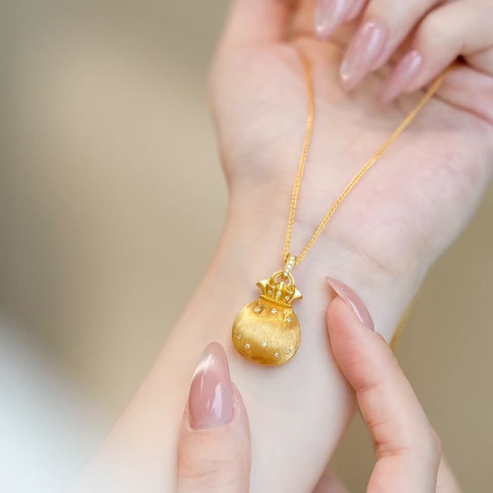 ゴールドアクセサリー レディース 巾着モチーフ ネックレス ペンダント