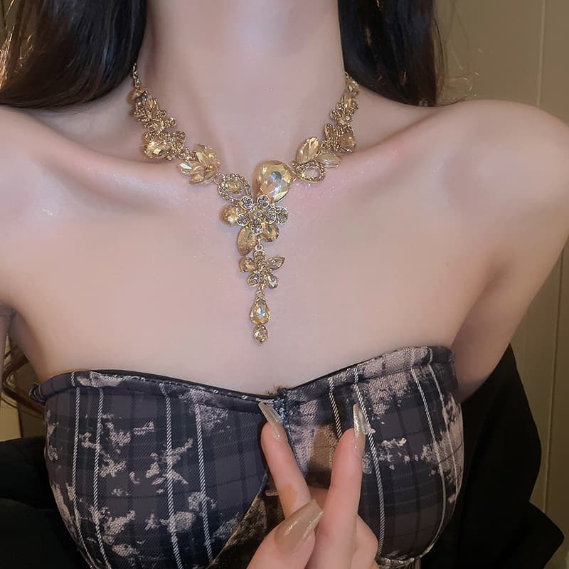 ゴールドアクセサリー レディース 華やか結晶ネックレスイヤリングセット