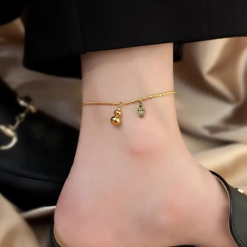 ゴールドアクセサリー レディース 小粒ふたごの宝珠アンクレット