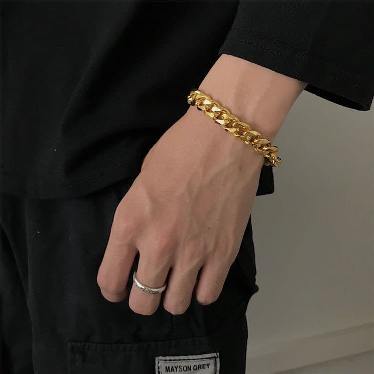 ゴールドアクセサリー メンズ 太めチェーンブレスレットクラシック