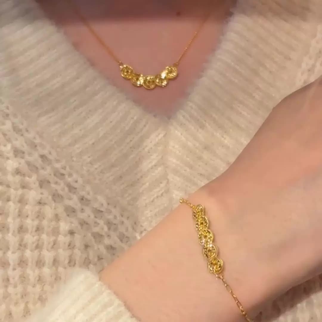 ゴールドアクセサリー レディース コインモチーフネックレス＆ブレスレット