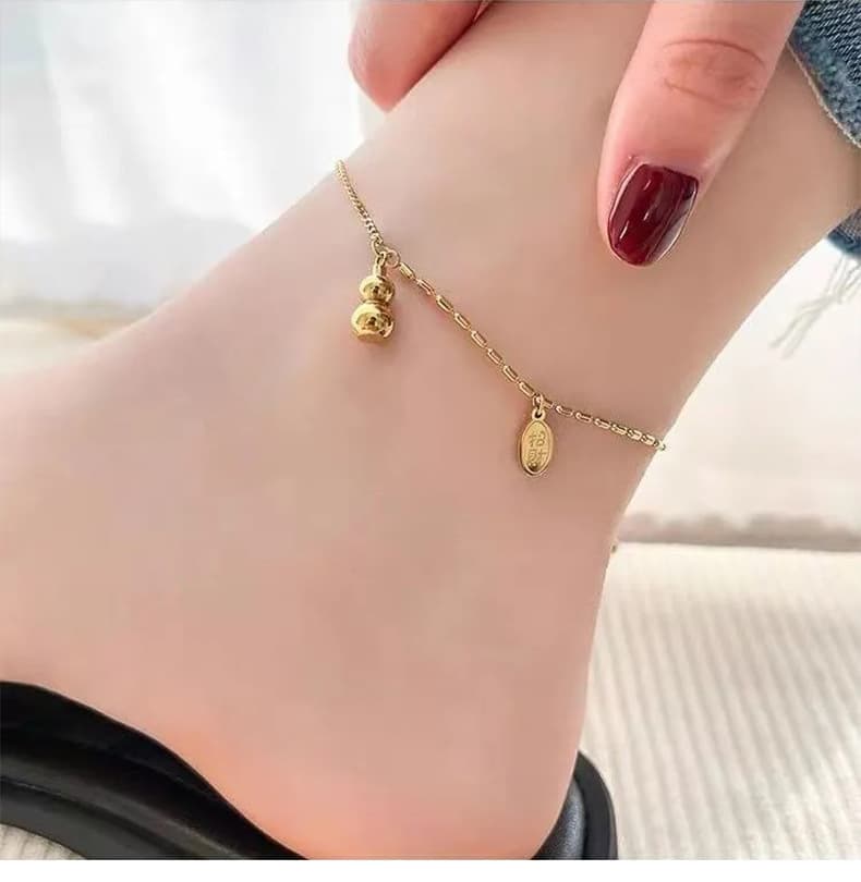 ゴールドアクセサリー レディース 小粒ふたごの宝珠アンクレット