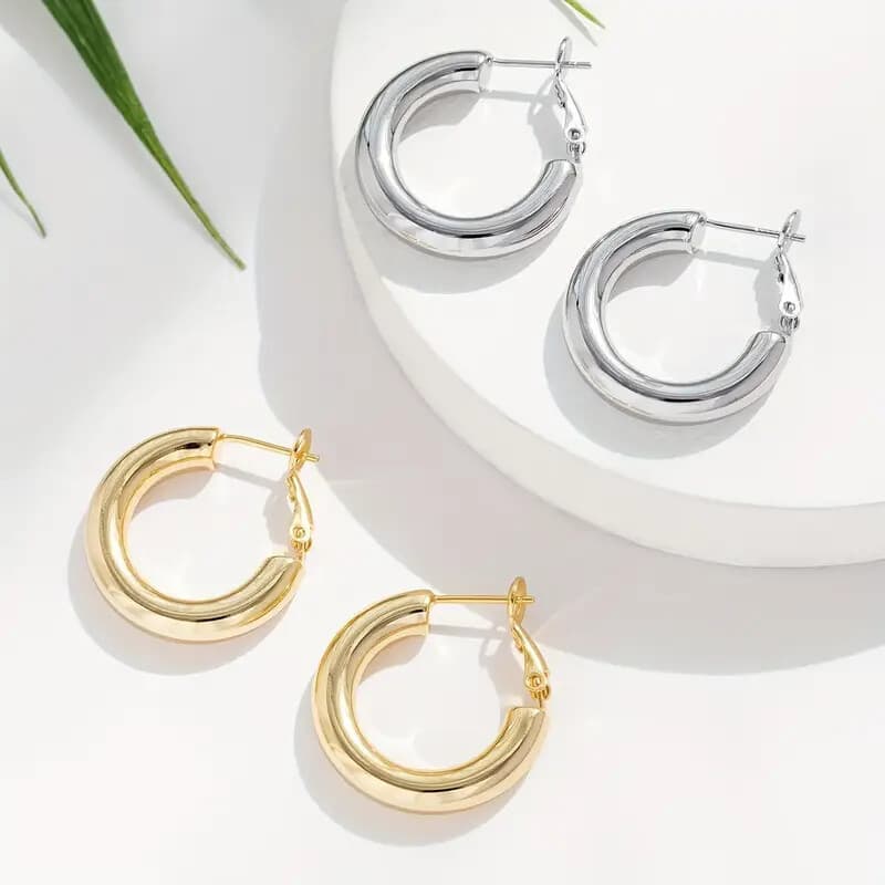 ゴールドアクセサリー レディース 円環フープピアス