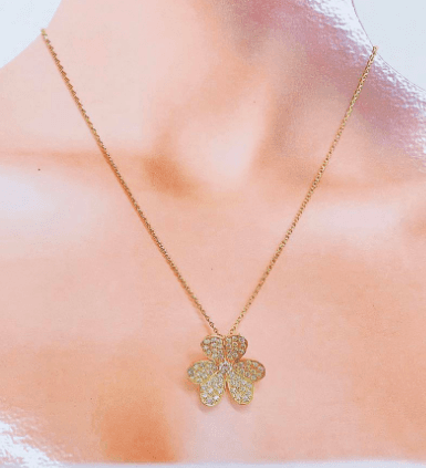 ゴールドアクセサリー レディース 花びら ダイヤモンド ネックレス クローバー