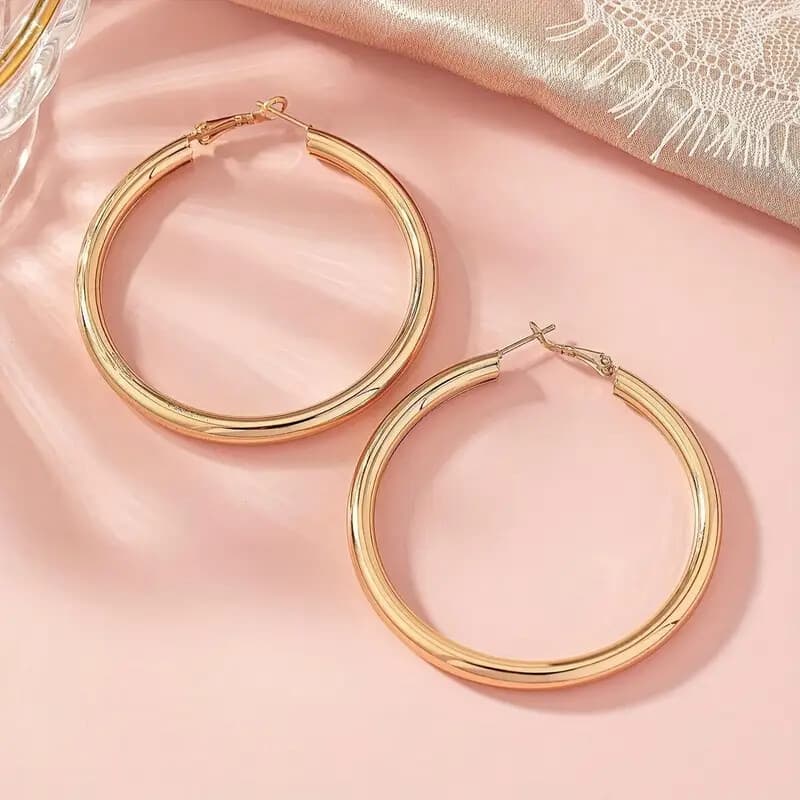 ゴールドアクセサリー レディース 円環フープピアス