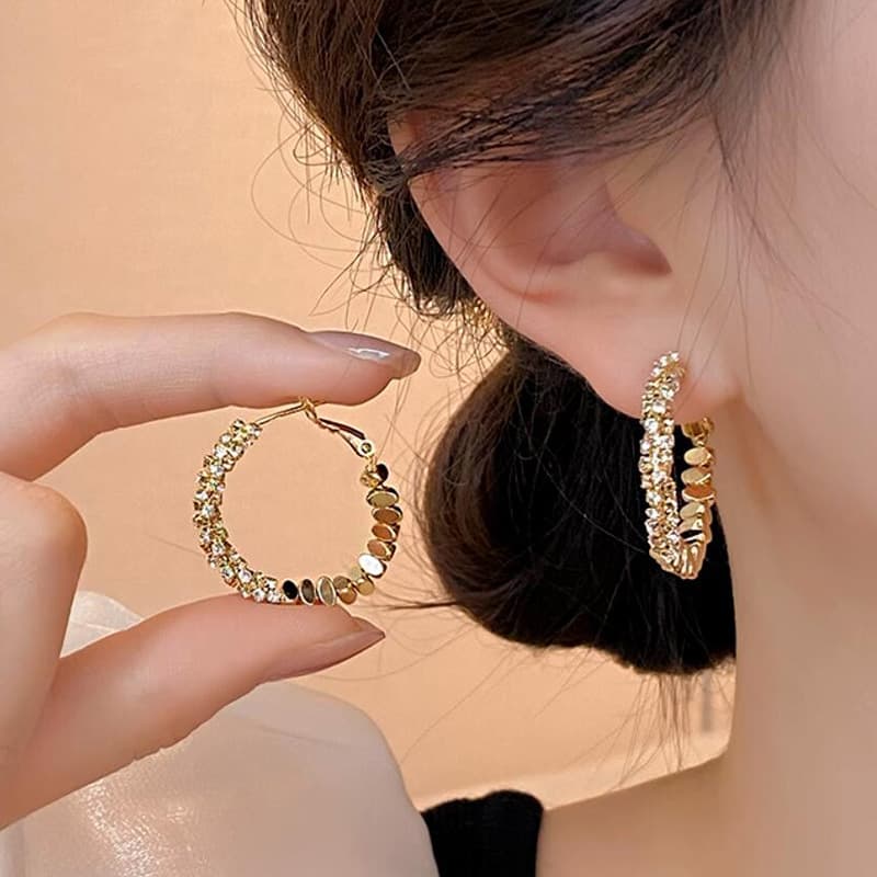 ゴールドアクセサリー レディース 輝きクリスタルハートフープピアス