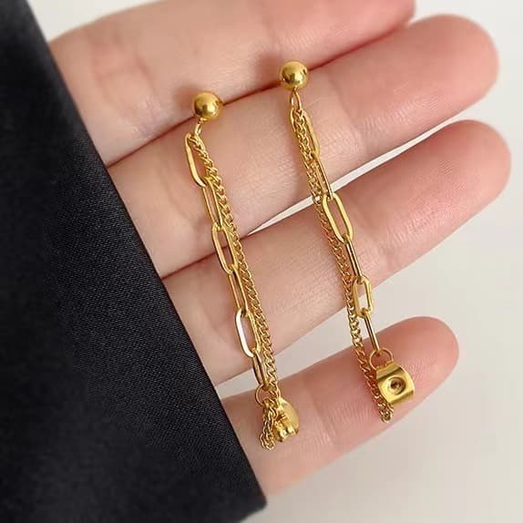 ゴールドアクセサリー レディース 三連チェーンピアス