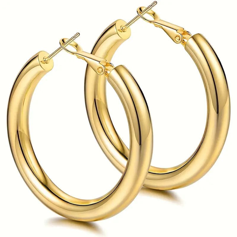 ゴールドアクセサリー レディース 円環フープピアス