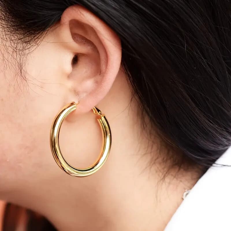 ゴールドアクセサリー レディース 円環フープピアス